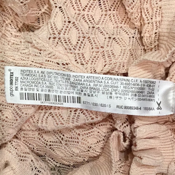 ZARA Textured Crop Ruffle Short Sleeve Sweater Top in Blush Pink sz S - EUC - Picture 11 of 11